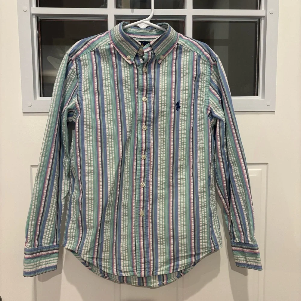 Ralph Lauren Seersucker Plaid Boys Button Down